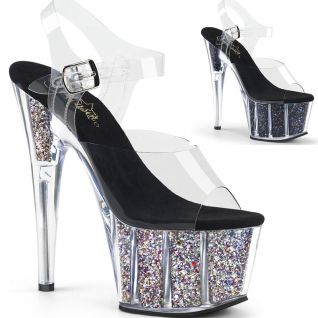 Sandales Pleaser ADORE-708CG plateforme paillettes argent noir.