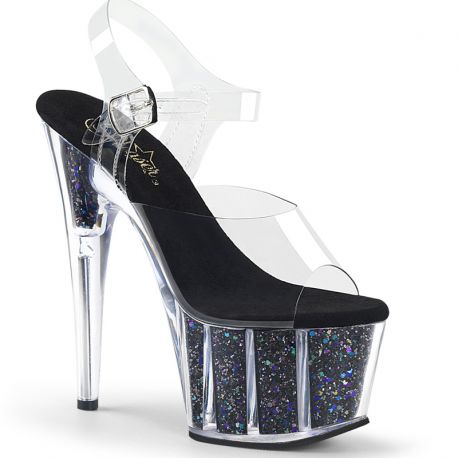 Sandales Pleaser ADORE-708CG plateforme paillettes argent noir.