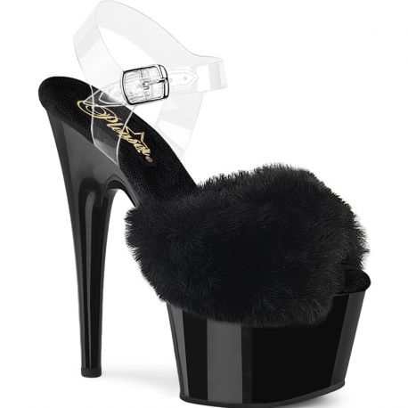 Sandales noires Pleaser ADORE-708FUR fourrure plateforme sexy.