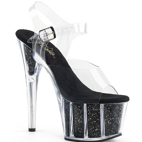 Sandales noires Pleaser ADORE-708G plateforme paillettes clubwear.