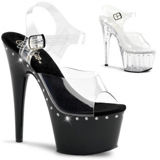 Sandale Pleaser Adore 708LS talon 17.8cm ligne de strass noir transparent
