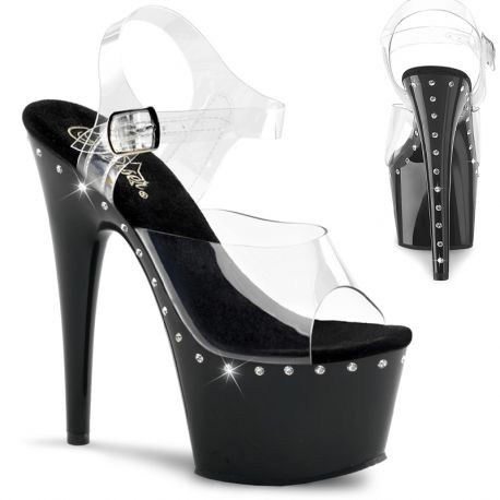 Sandale Pleaser Adore 17.8cm noire ligne strass talon aiguille.