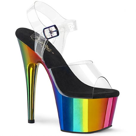 Sandale Pleaser Adore 708RC plateforme chromée arc-en-ciel talon 17.8cm sangle transparente multicolore grande taille