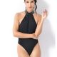 Body Patrice Catanzaro lycra noir dos-nu vertigineux faux cuir col.