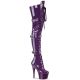 Botte Cuissarde Pleaser ADORE-3028 Violet Vernis, talon 178mm lacets ruban et triple boucles.