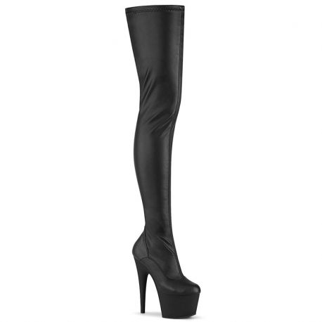 Botte Cuissarde Pleaser ADORE-4000 Noir Mat stretch, talon 178mm et plateforme 7 cm.