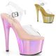 Sandales plateforme Pleaser ADORE-708LQ talon 178mm effet liquide holographique. Disponible en coloris Or et Rose.