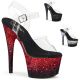 Sandales plateforme Pleaser ADORE-708SS talon 178mm tige transparente et plateforme holographique pailletée. Disponible en Noir,