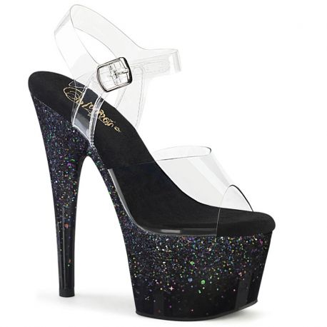 Sandale Pleaser ADORE-708SS Noir, talon 178mm et plateforme holographique pour Pole Dance.